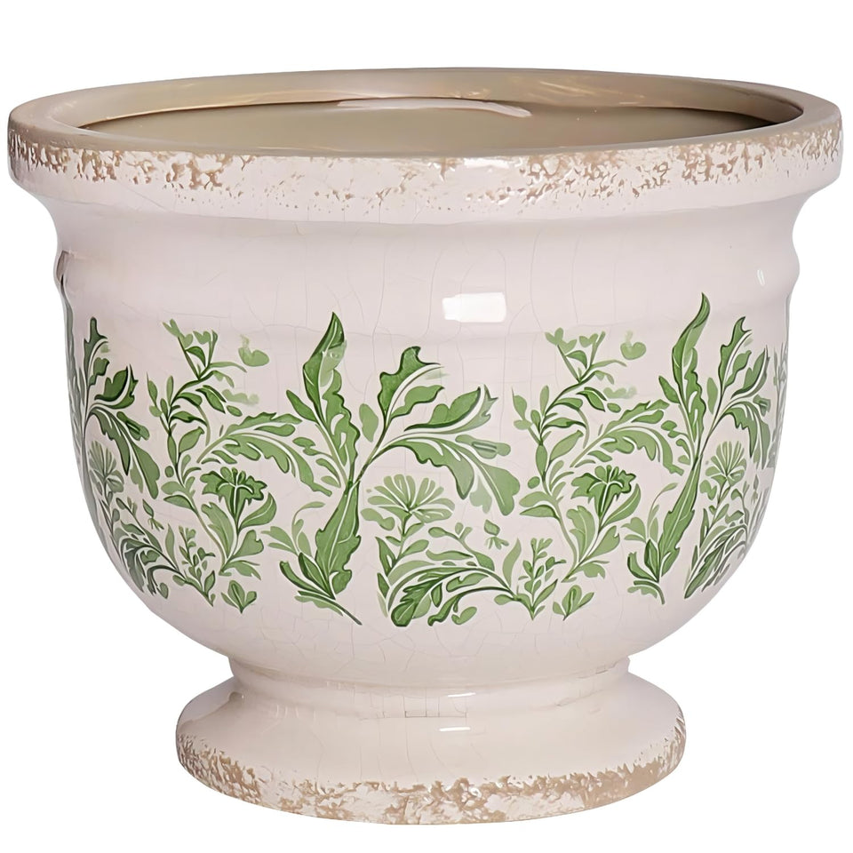 Pricetail vintage crackle glaze planter with green leaf pattern for indoor display and rustic charm