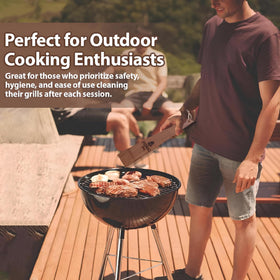 Primal Grilling cedar scraper in use on hot grill surface