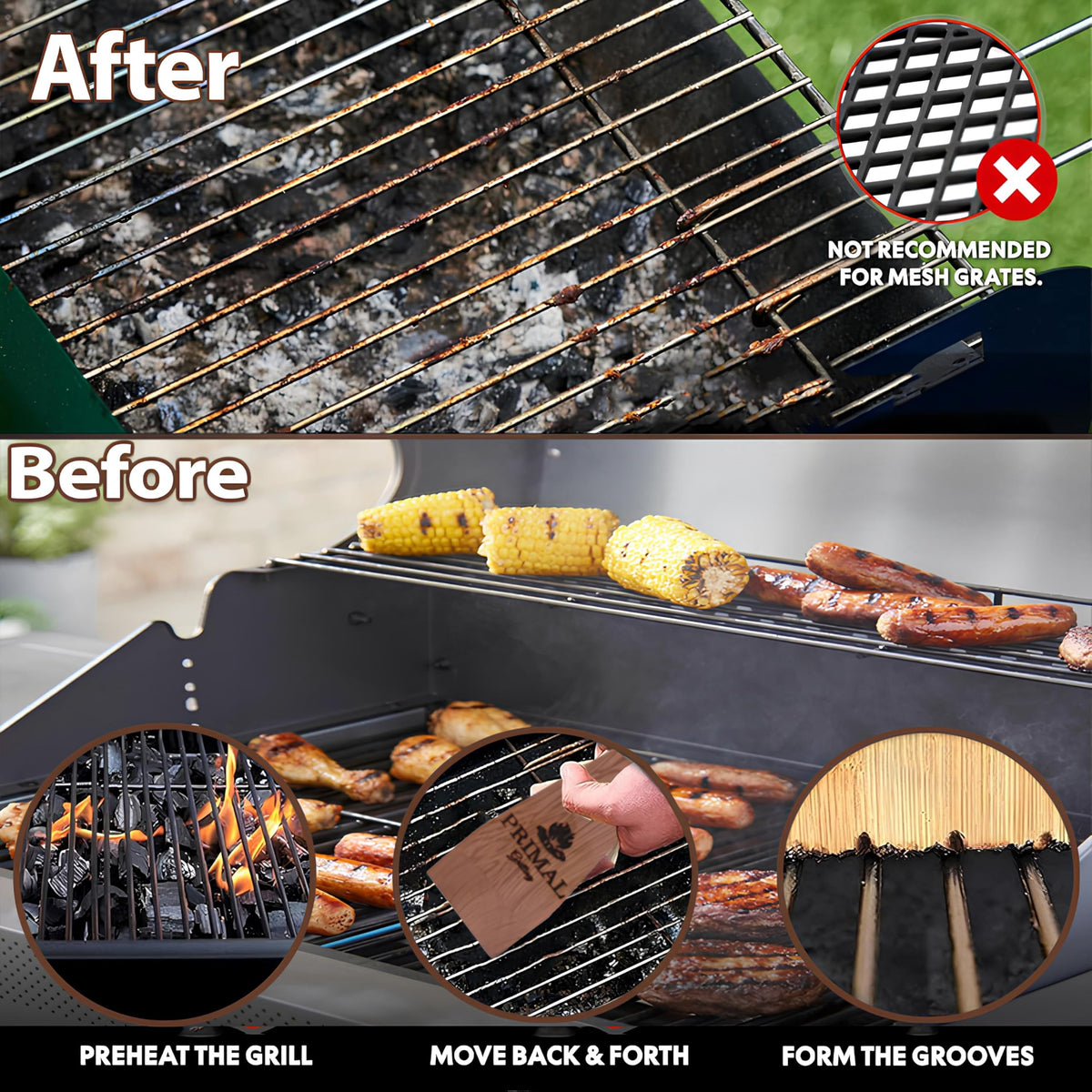 Primal Grilling bristle-free wooden scraper design for grill cleaning