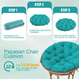Blue cushion for porch, patio, or garden lounging.