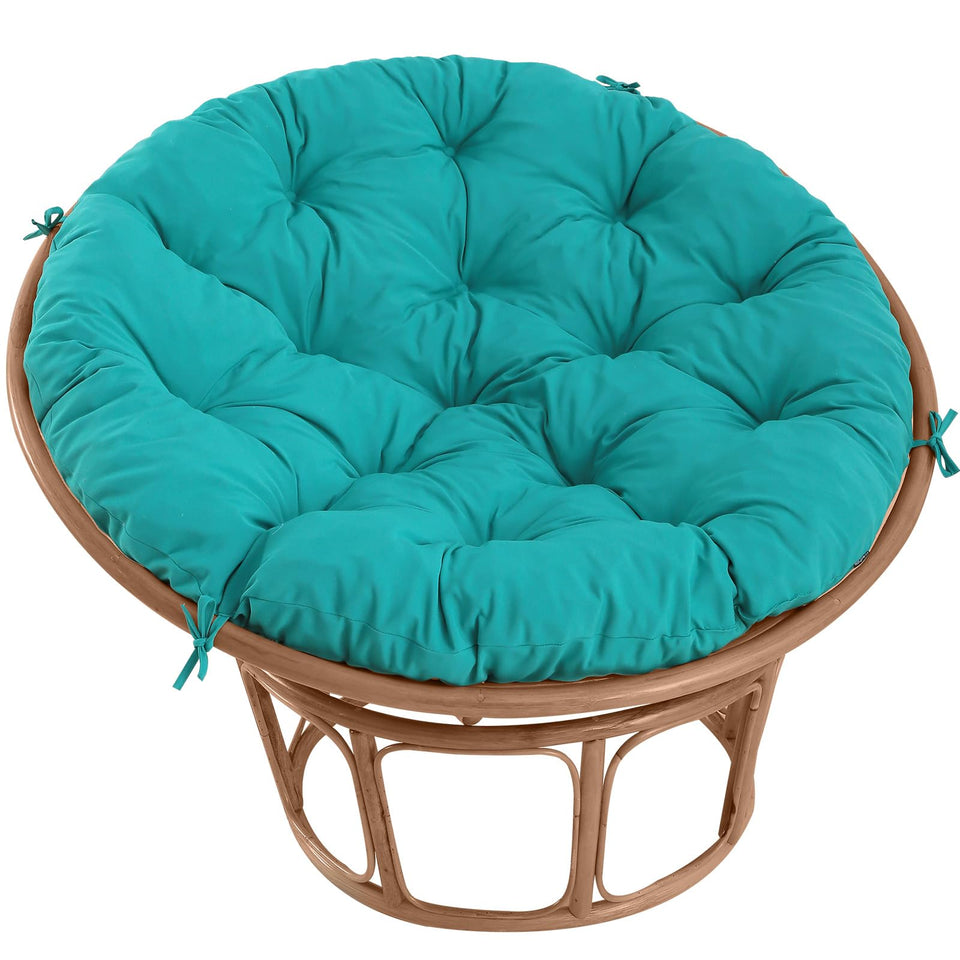 PrimePATIO Papasan cushion in blue offers round outdoor comfort.