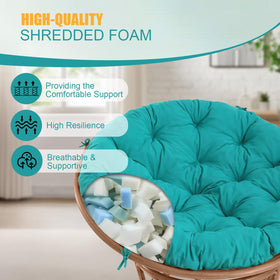 Four ties secure the cushion to papasan chairs for stability.