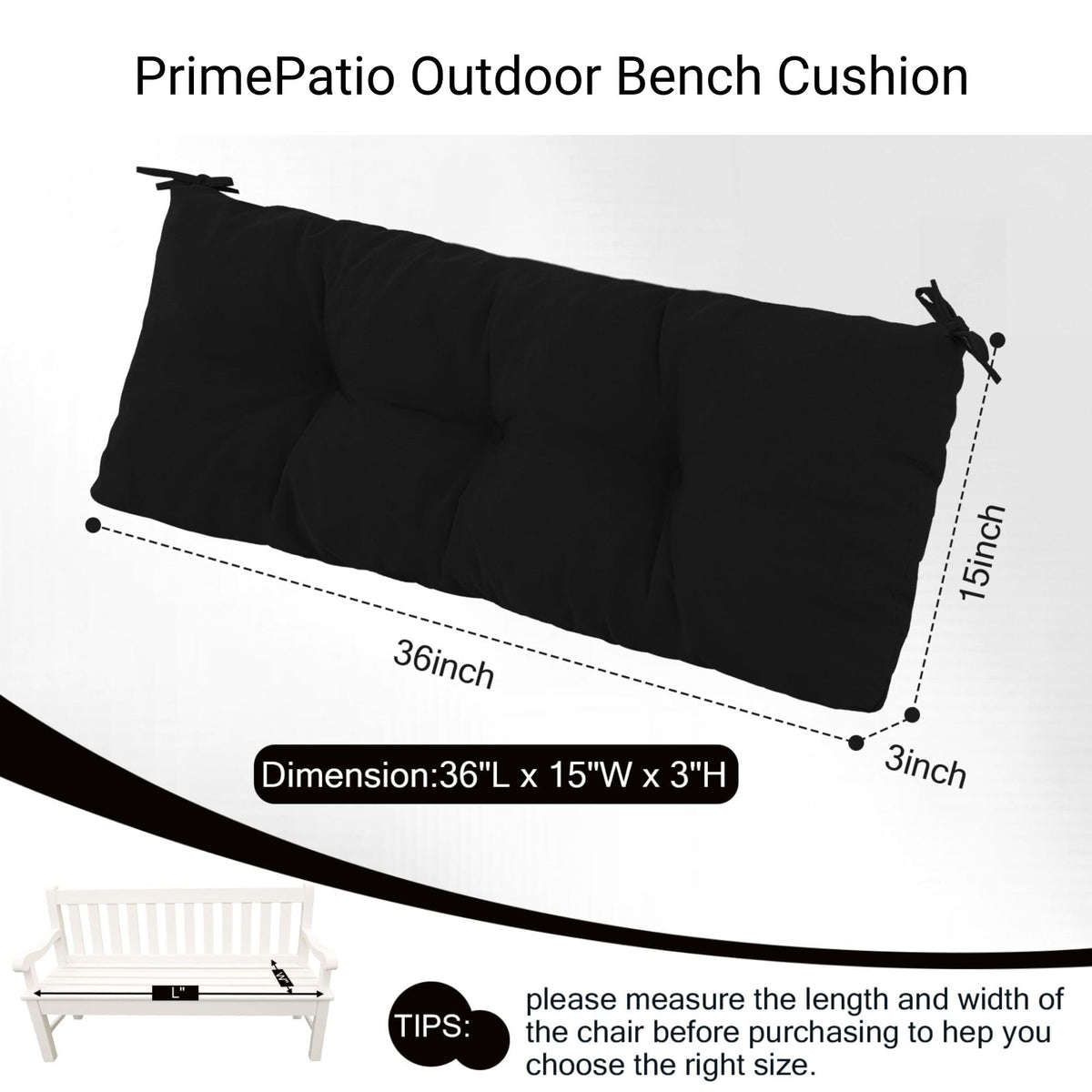 PrimePATIO bench cushion with dual-layer stitched edges adds aesthetics.