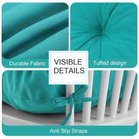 PrimePATIO blue bench cushion adds color and comfort to outdoor spaces.