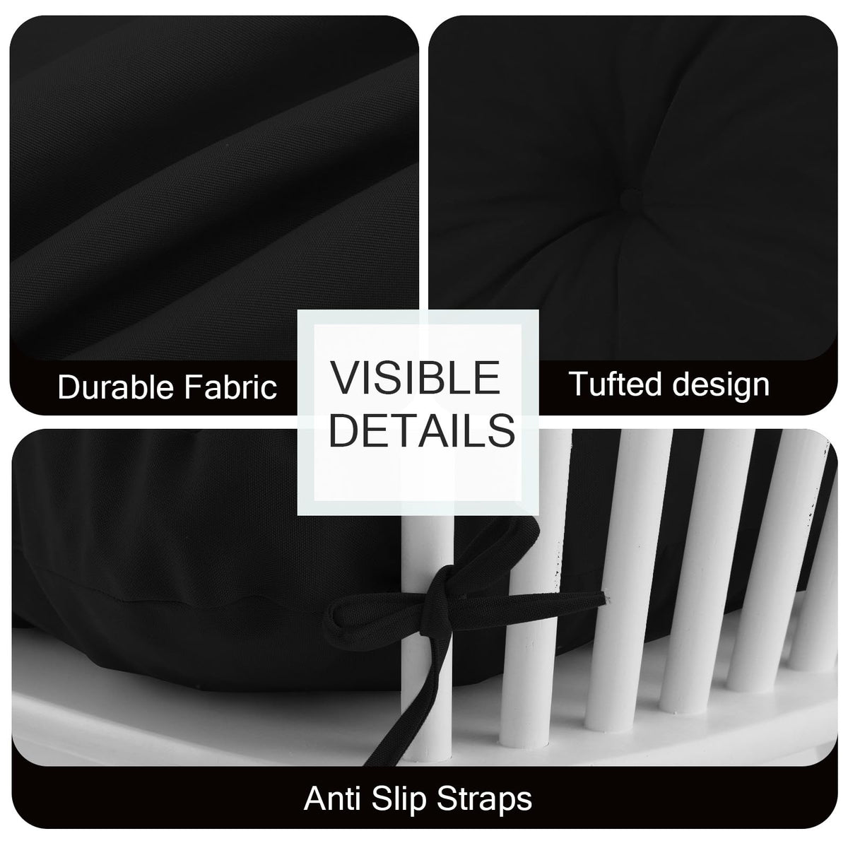 PRIMEPATIO cushion with secure ties stabilizes outdoor seating.