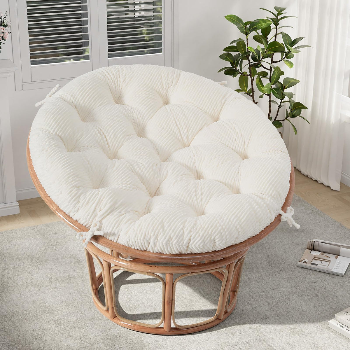 PrimePATIO papasan cushion beige — full view for a cozy, everyday bowl chair setup.