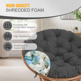 PrimePATIO Papasan cushion with ties keeps cushion securely in place.
