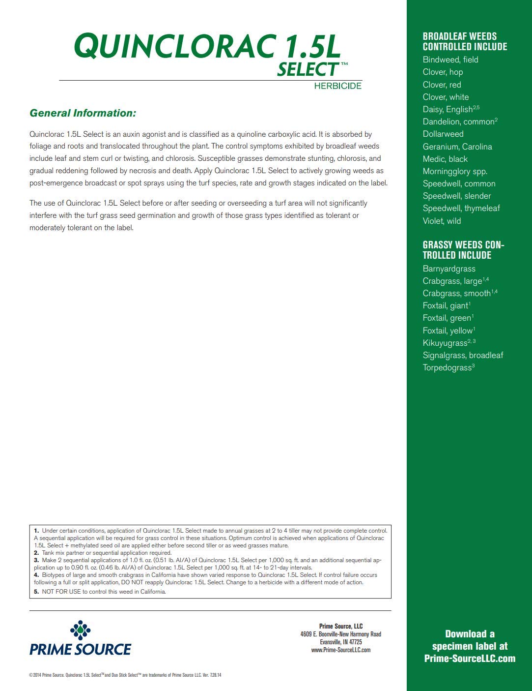Primesource Quinclorac Select spray action on turf for targeted control.