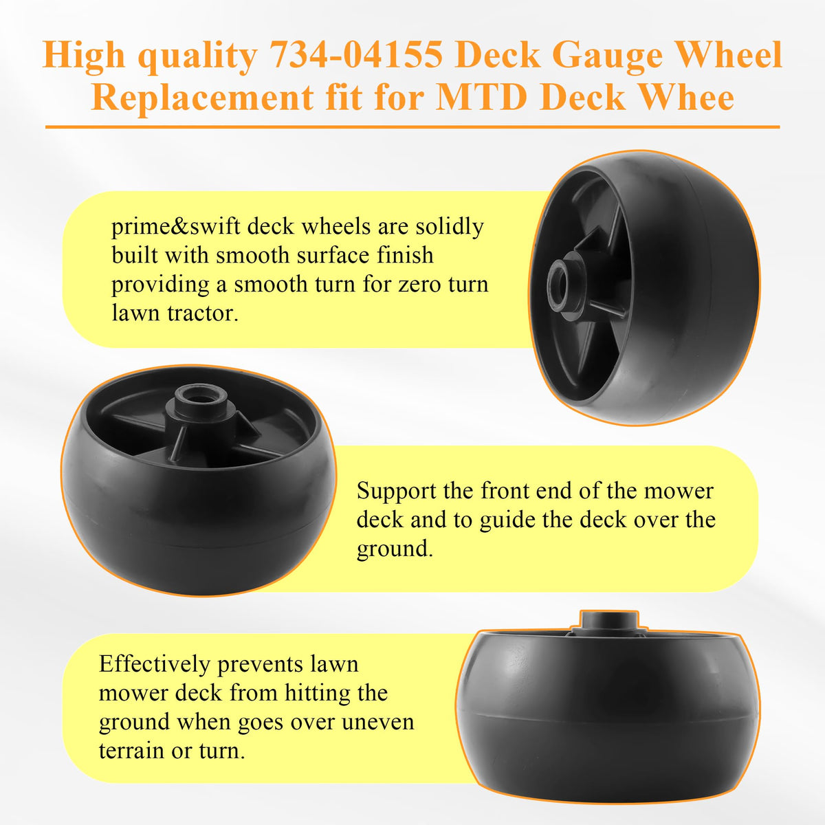 PrimeSwift 734-04155 deck wheel kit for Briggs and Stratton 40R877-0007-G1 helps prevent deck contact
