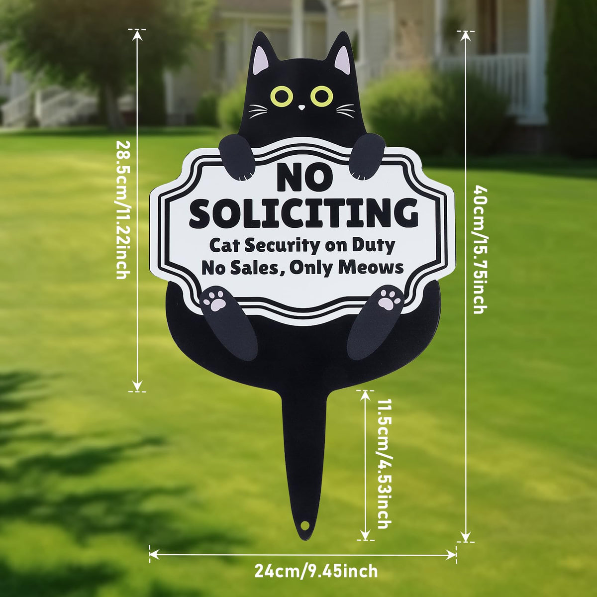 Primo Lines black metal yard sign with no soliciting message for durable outdoor use.