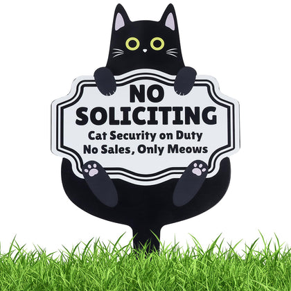 Primo Lines Cute Cat No Soliciting Sign with Stake for front yard privacy.