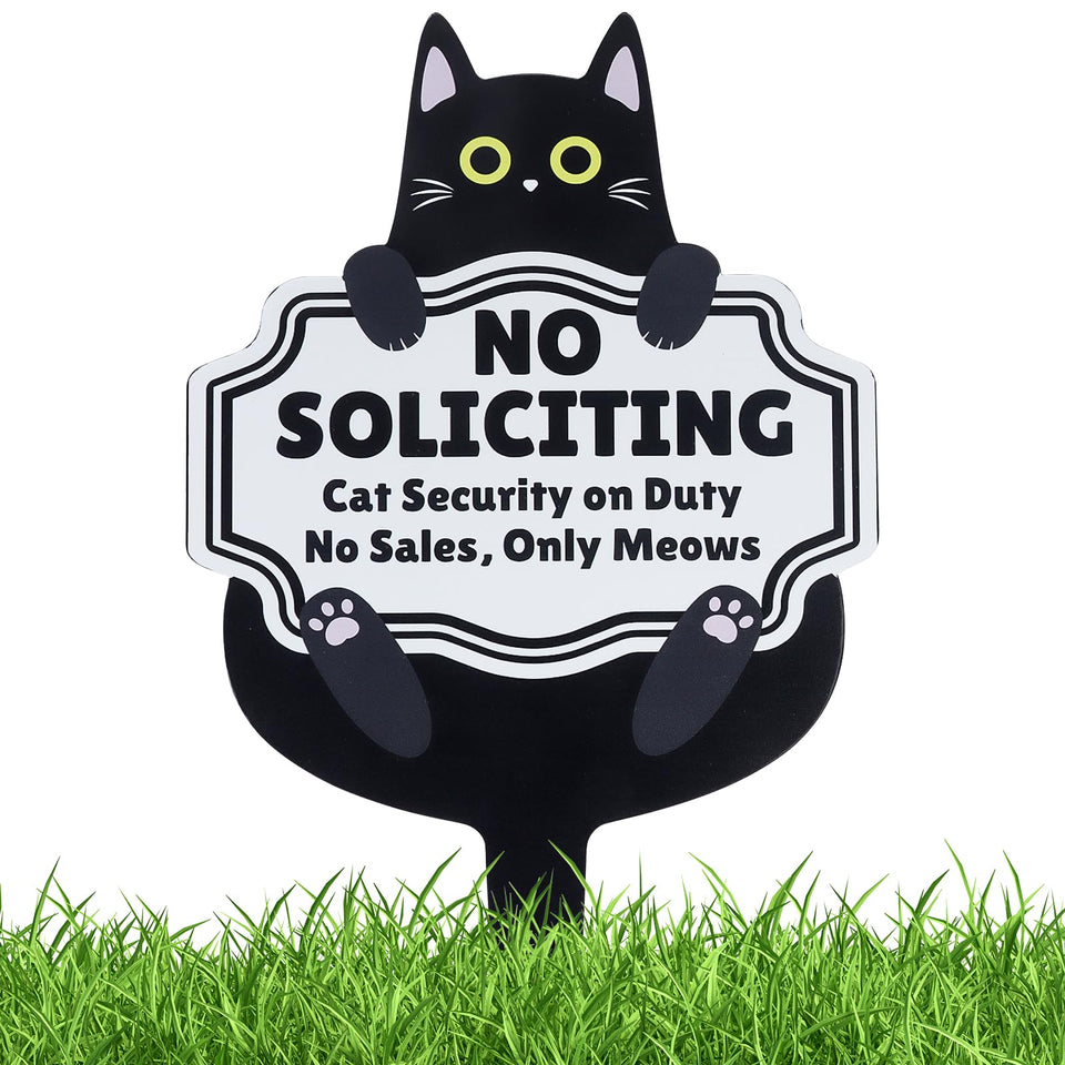 Primo Lines Cute Cat No Soliciting Sign with Stake for front yard privacy.