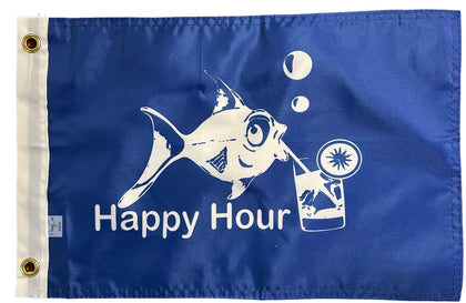 PringCor Happy Hour Fish blue flag front view, double-sided print for vibrant bar decor