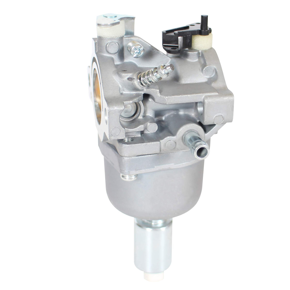 Installation-ready Pro Chaser carburetor with clamps and hose for easy replacement.
