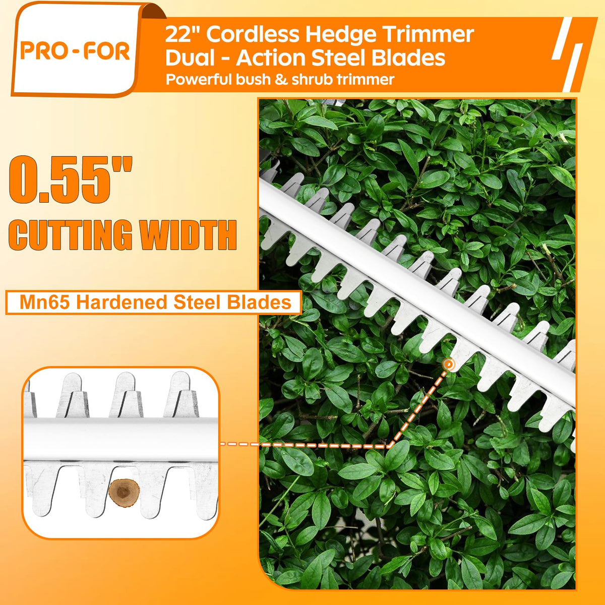 PRO-FOR 0.55-inch cutting capacity handles thicker branches.
