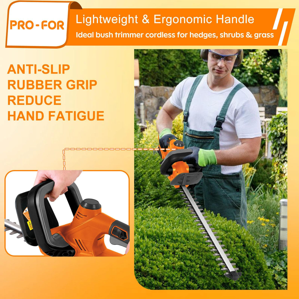PRO-FOR dual safety switch and blade guard enhance safety during use.