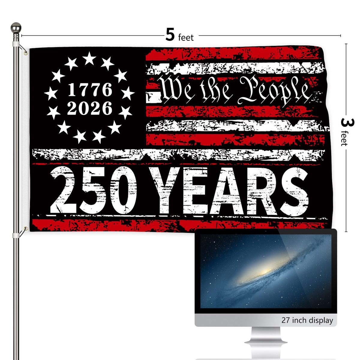 Probsin 250th Anniversary Flag ready to hang with durable canvas header.
