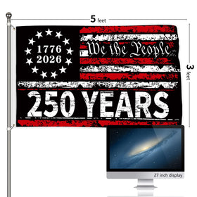 Probsin 250th Anniversary Flag ready to hang with durable canvas header.