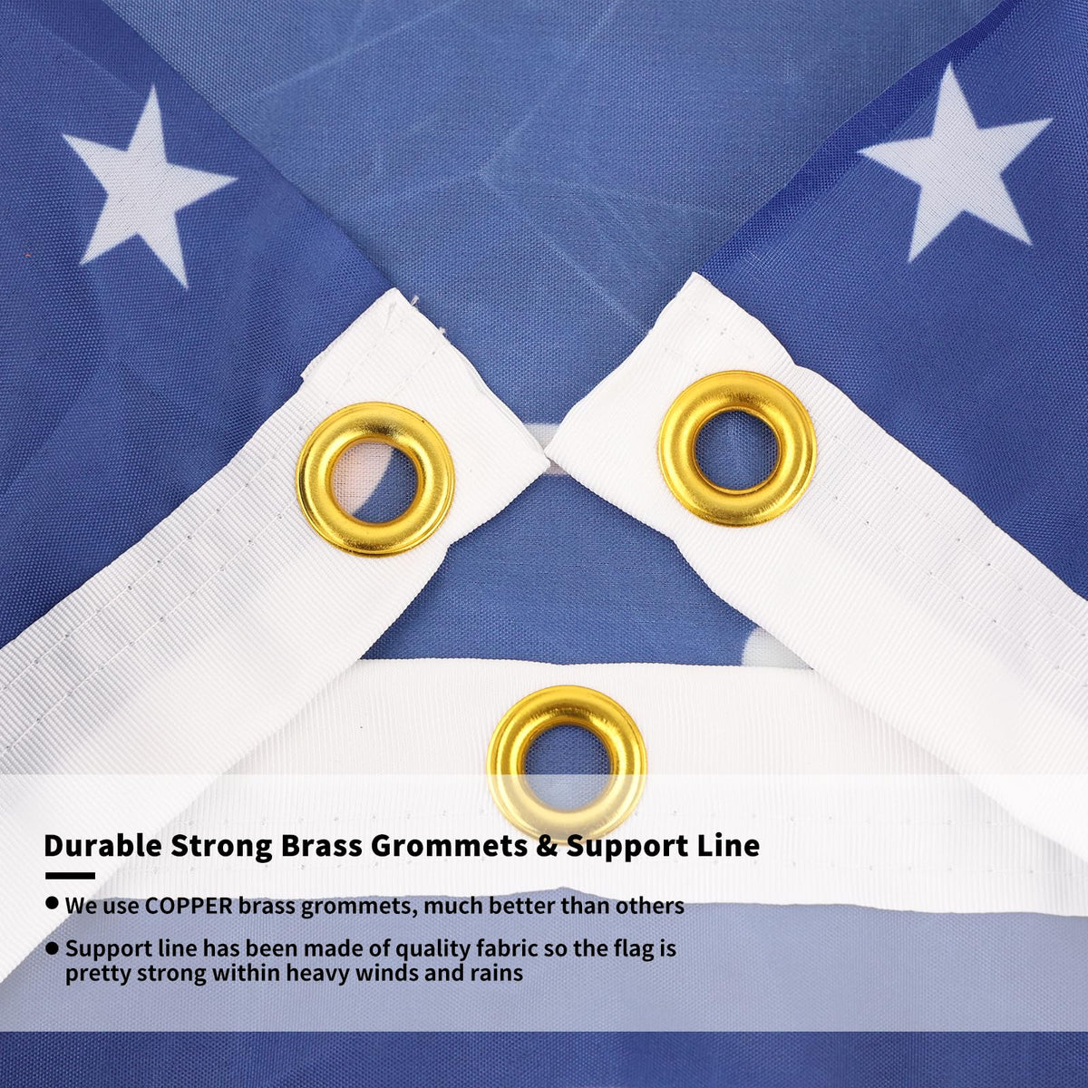 Probsin blue patriotic bunting hanging as outdoor wall decor.