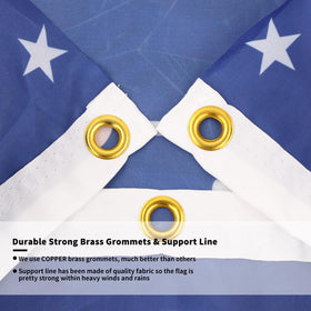 Probsin blue patriotic bunting hanging as outdoor wall decor.