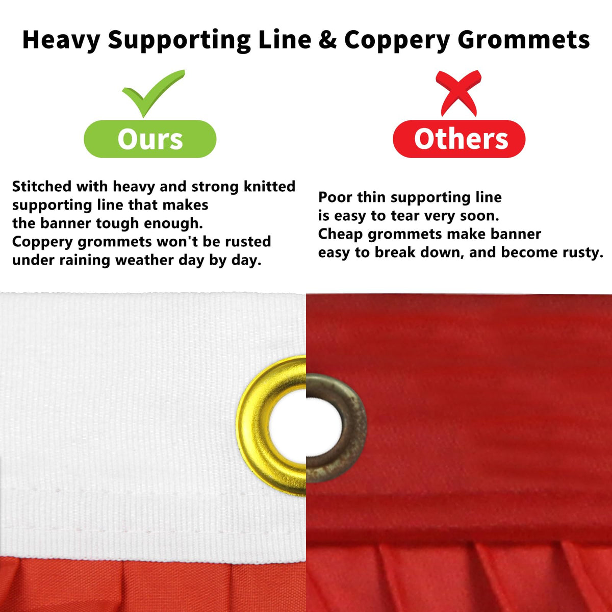 Probsin bunting with brass grommets for easy hanging on fences and porches.