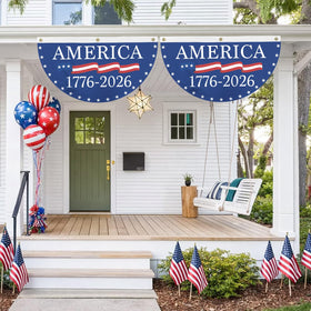 Probsin patio fence blue bunting for outdoor events.