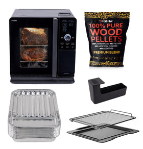 GE Profile Smart Indoor Pellet Smoker control panel shows precise settings for easy smoke control