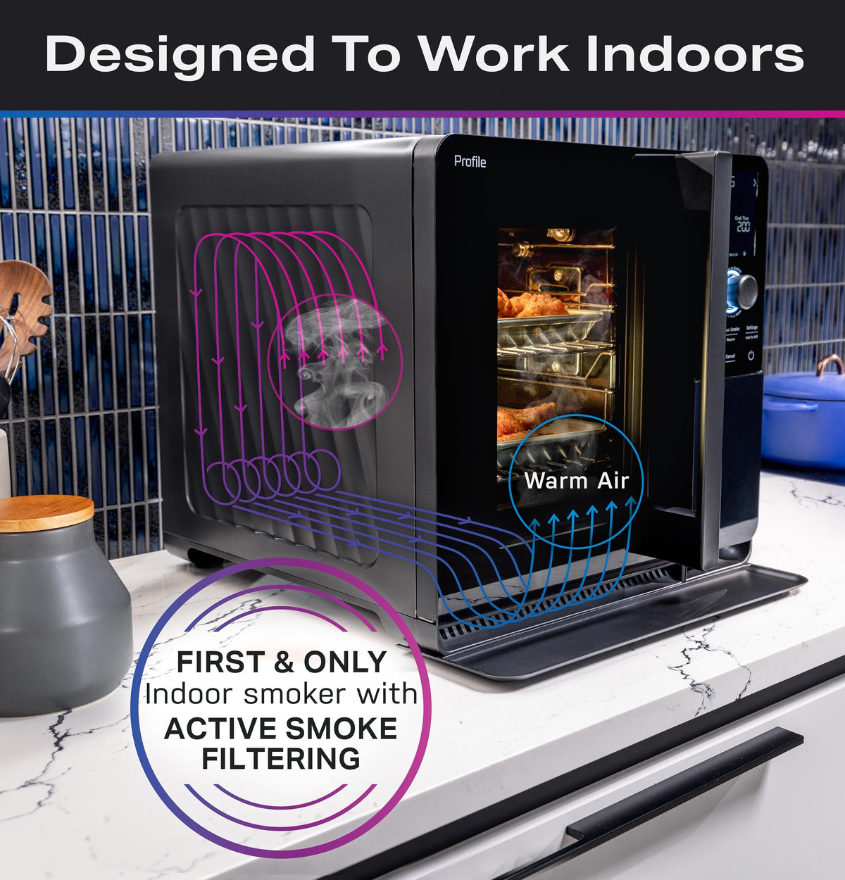 GE Profile Smart Indoor Pellet Smoker pellet strainer facilitates clean filtration