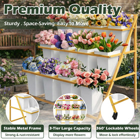 PROLEE flower bouquet shelf stand keeps florals fresh with sturdy buckets for water or soil.
