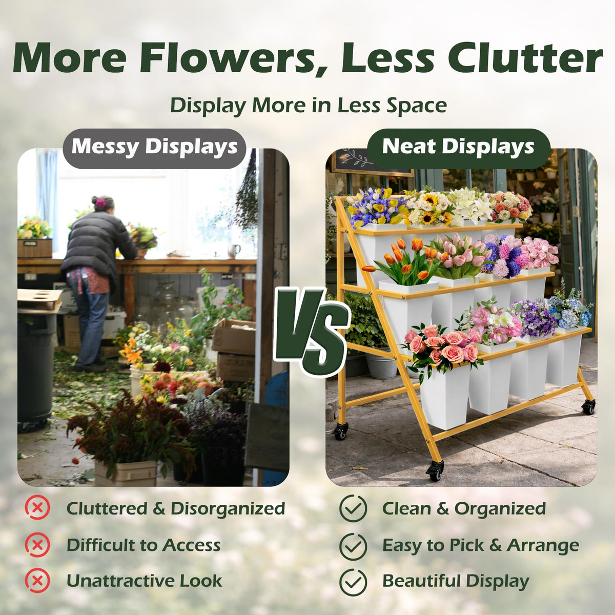 PROLEE rotating wheels improve mobility for displays in boutiques or pop-up gatherings.