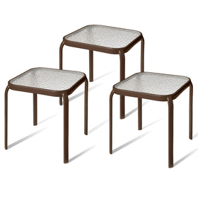 PROLISOK bronze outdoor side table set of 3 on a patio for drinks and decor.