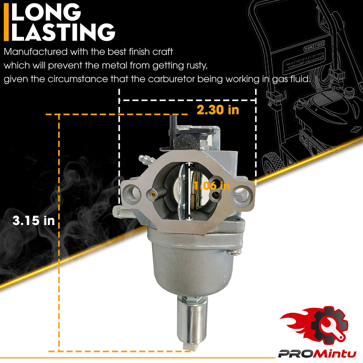 Promintu carburetor compatibility label confirms Briggs Stratton 13.5–21 HP range