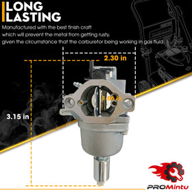 Promintu carburetor compatibility label confirms Briggs Stratton 13.5–21 HP range