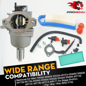 Promintu carburetor for Briggs Stratton, side view highlights robust construction