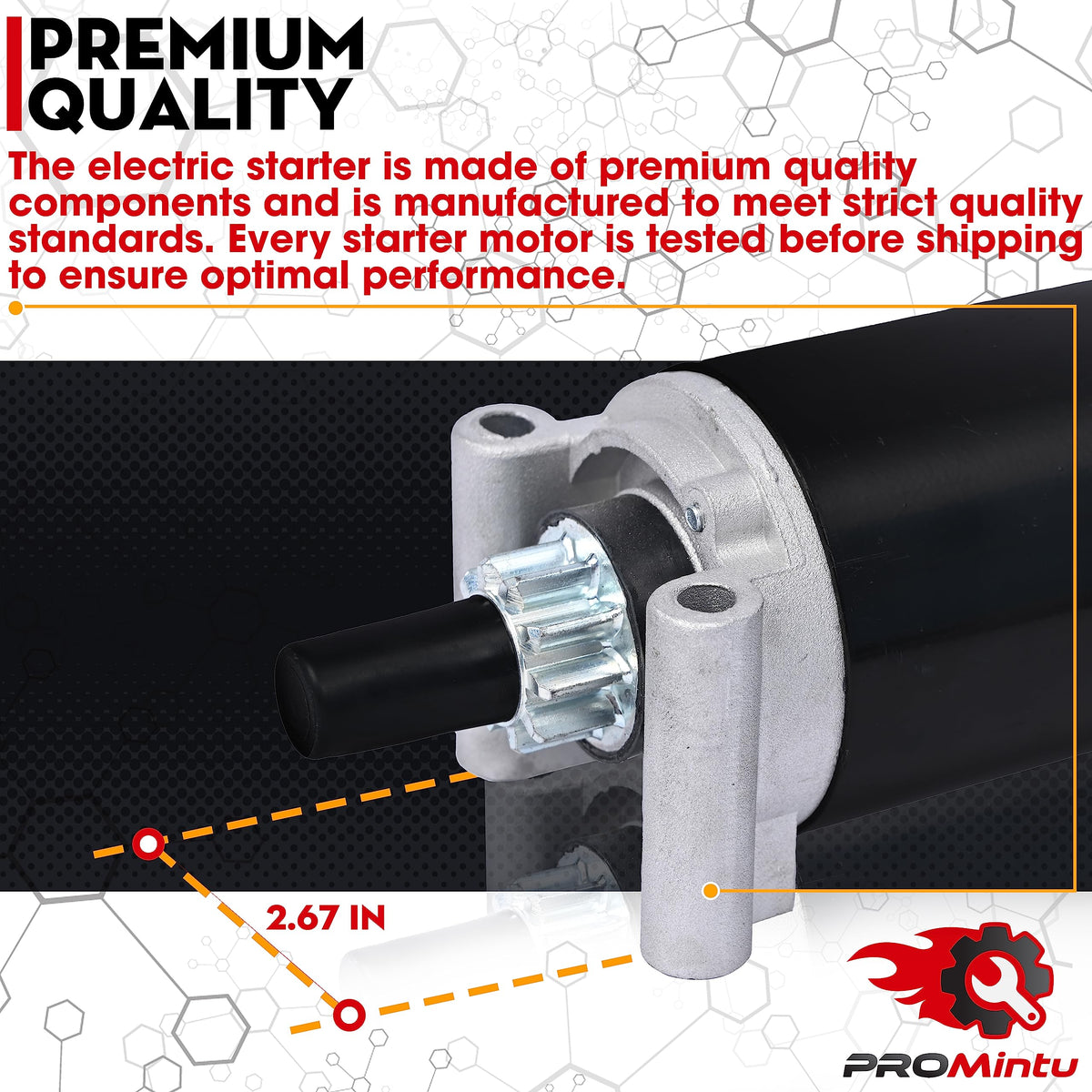 ProMintu starter motor packaging shows easy-to-install upgrade for lawn tractors.