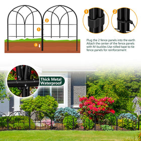 Promitop black metal fence panels form a sturdy boundary around a yard.