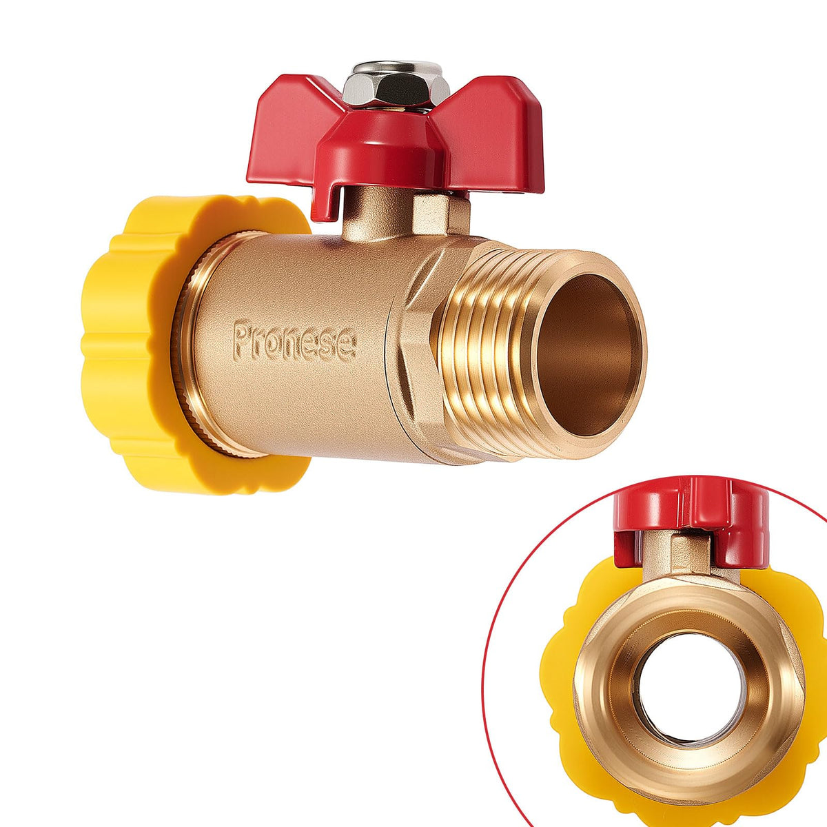 Pronese full-flow brass valve front view for high water efficiency
