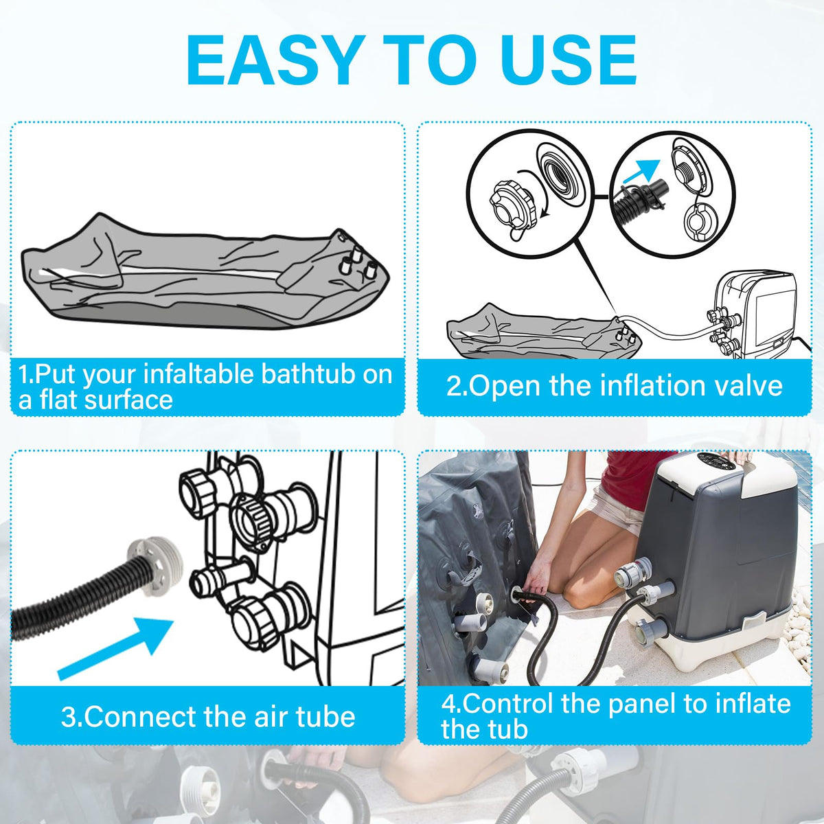 PROSOCOOL spa hose kit connects quickly to control bases for smooth inflation.