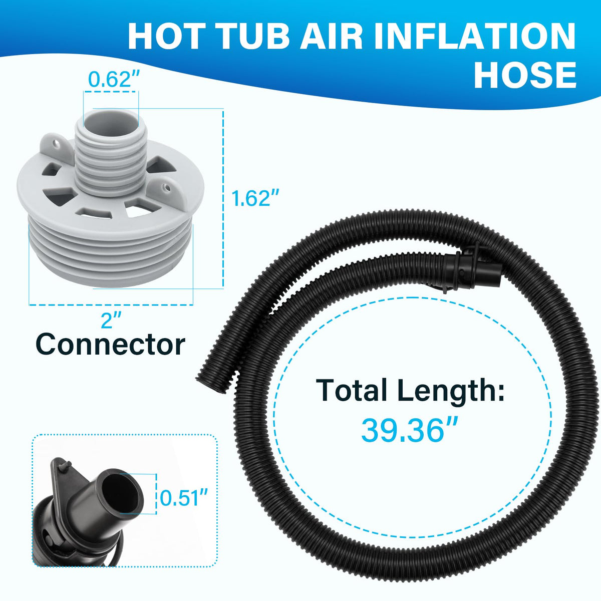 PROSOCOOL inflation hose with threaded twist-lock ends ensures secure spa connections.