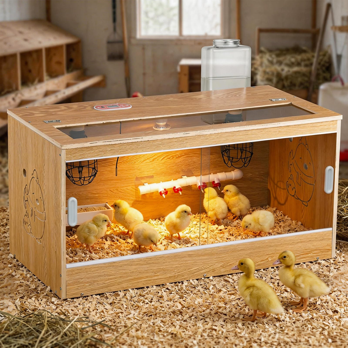 Proshine brooder box with lid; spacious 32in design for up to 30 chicks.