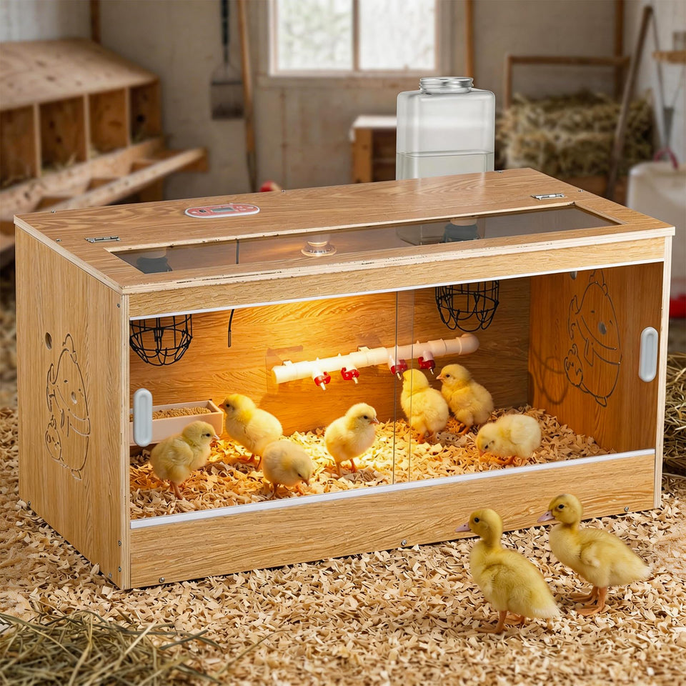 Proshine brooder box with lid; spacious 32in design for up to 30 chicks.