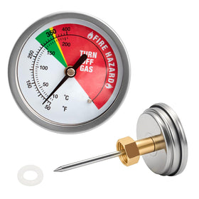 PROSOCOOL 5070 fryer thermometer clearly shows Bayou compatibility for accurate oil temperatures.