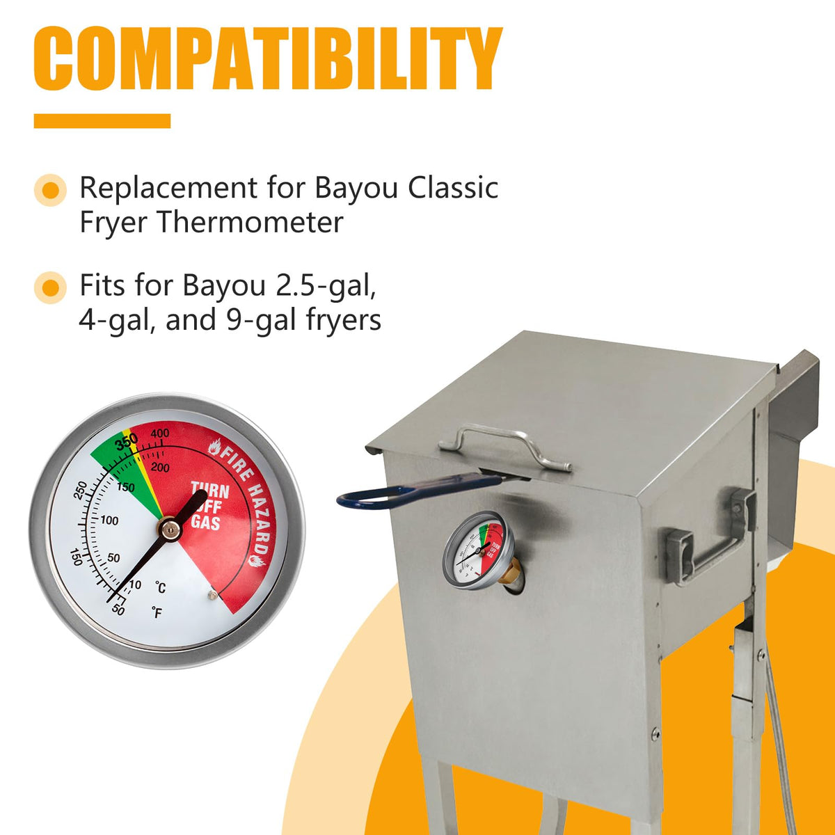 PROSOCOOL 50-400F range thermometer helps precise frying temp control.