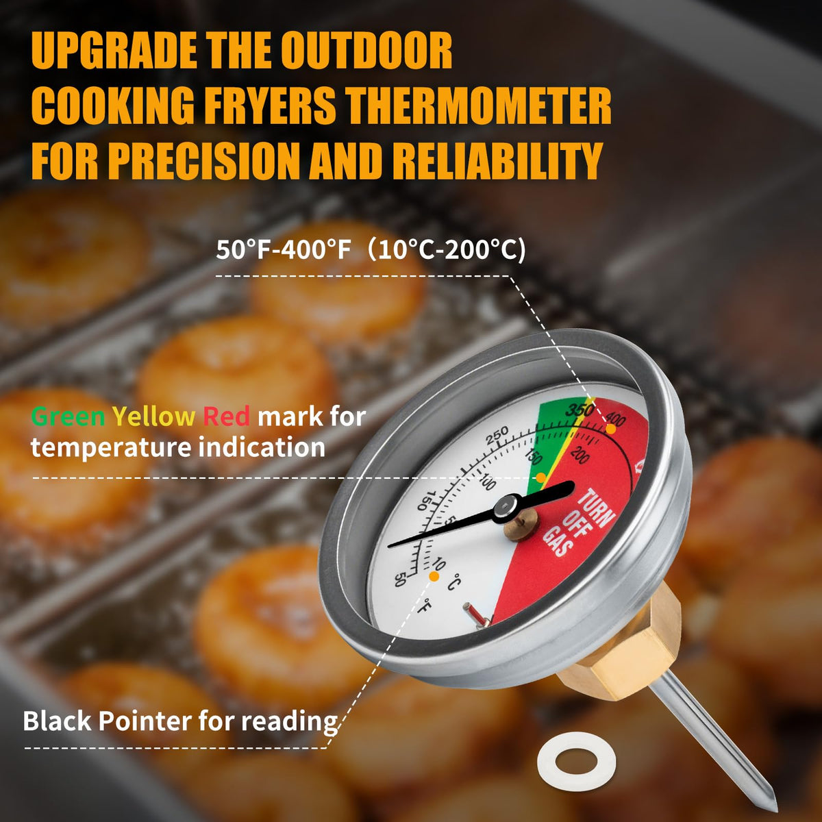 PROSOCOOL thermometer with 4.26-inch length for Bayou fryers.