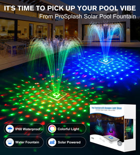 Prosplash Solar Pool Fountain evening swim with colorful light show