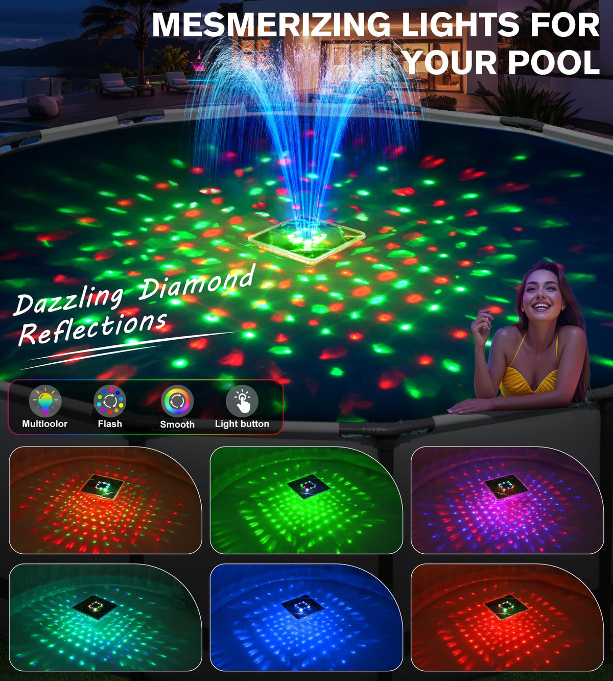 Prosplash Solar Pool Fountain LED lights offering colorful ambient glow