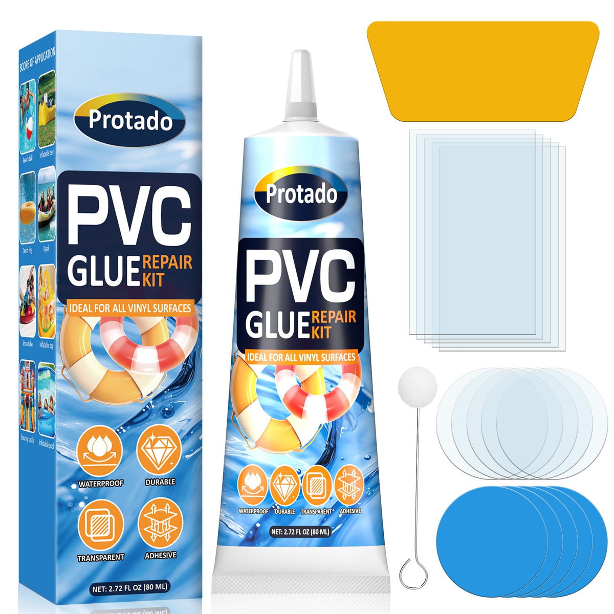 Protado patch kit applying adhesive to puncture for airtight repair