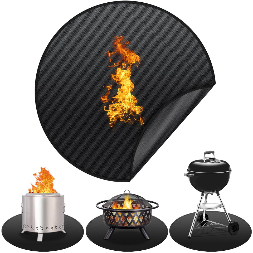 Protebox 36inch fire pit mat under Solo Stove Bonfire protects deck from heat and sparks.