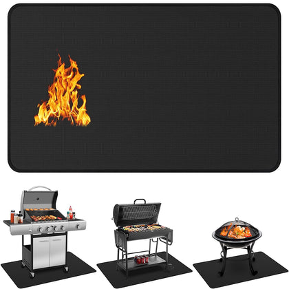 Protebox grill mat under grill protects decks from heat and spills for worry-free outdoor cooking.