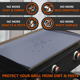 Protebox high-sided griddle mat surrounding the surface to contain moisture and debris.